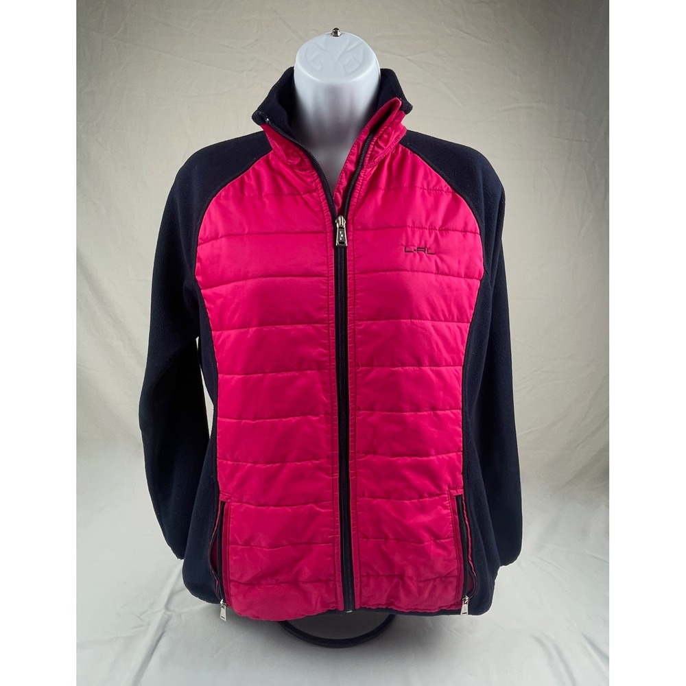 Lauren Ralph Lauren Active Pink Navy Blue Quilted Fleece Hybrid Jacket Petite L